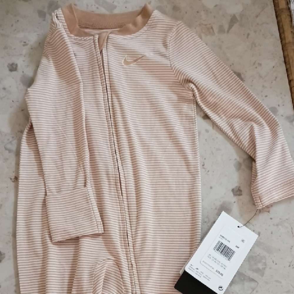 Nike Beige Striped Baby Onesie